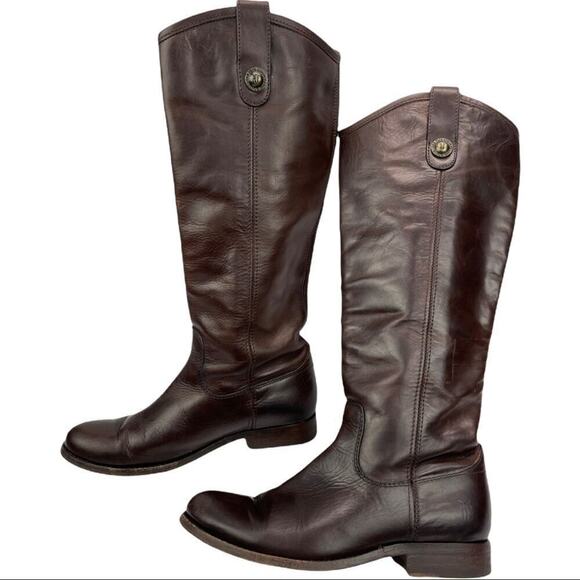 Frye Dark Brown Leather Melissa Western Tall Riding Boots  Size 5.5 Style 77167 - Picture 4 of 16